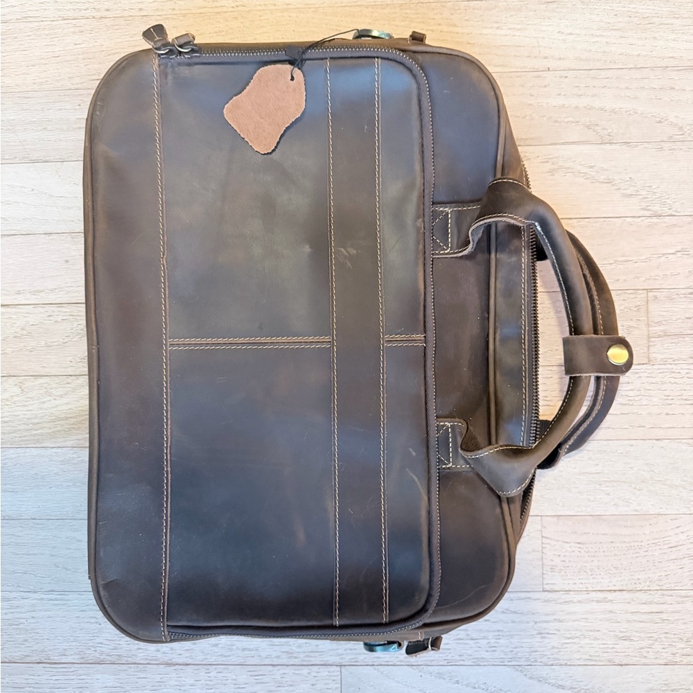 Classic Men's Leather Briefcase Bag - Dark Brown